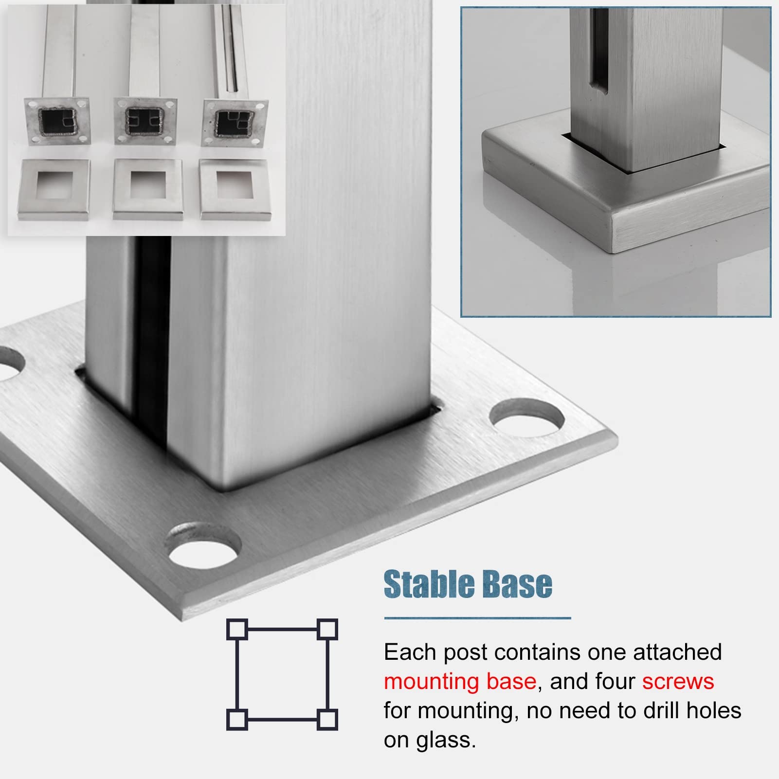 Geländerpfosten aus Edelstahl für Balkon & Poolzaun – quadratisches Paneel-Design mit silbernem Verriegelungssystem – Gartenbalustraden-Lösung