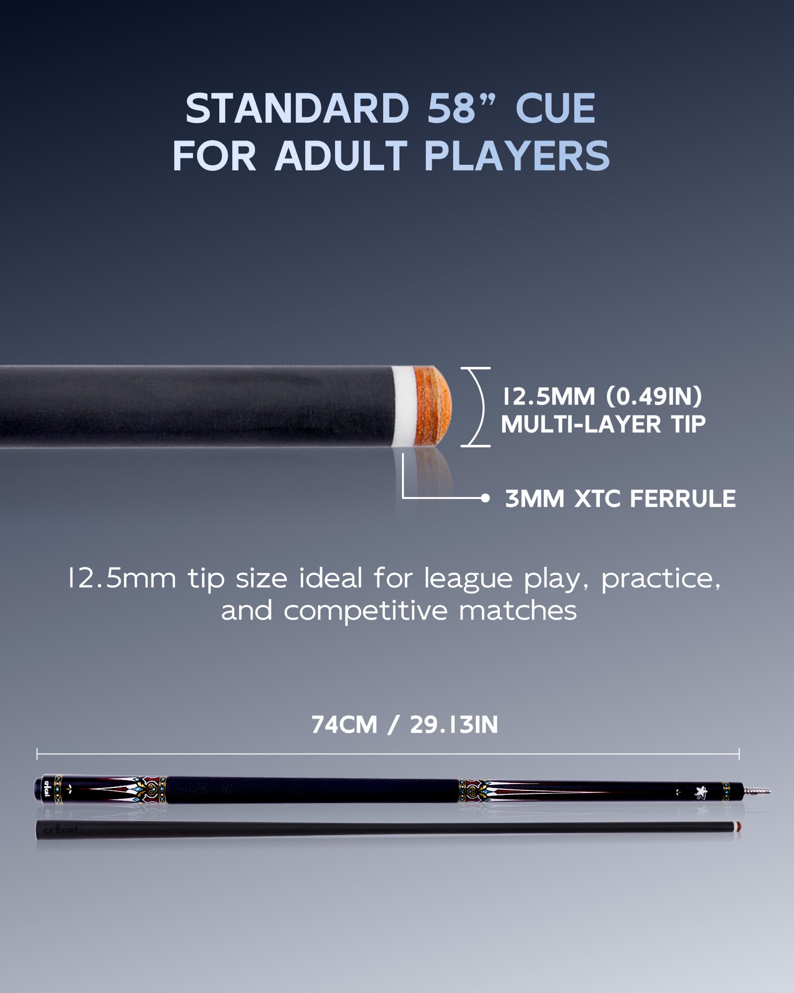 CRICAL Karbonfaser-Pool-Queue-Stick CXD-Serie, professionelle Poolsticks mit super niedriger Ablenkung, Profi-Kegelschaft, Poolqueue, Turnierniveau, Billardqueues mit 12,5 mm Spitze