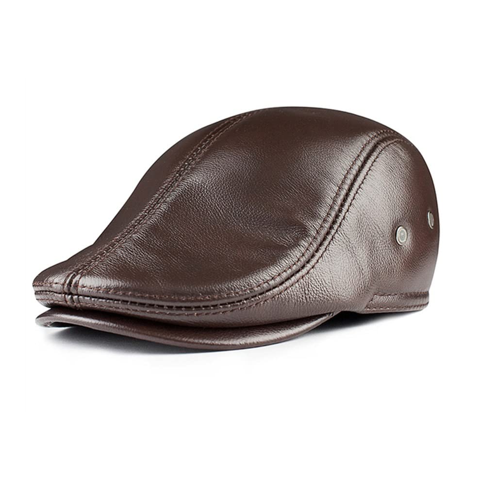 czapka zimowa, Męski beret z płaskim daszkiem, brązowy, nauszniki, ciepła