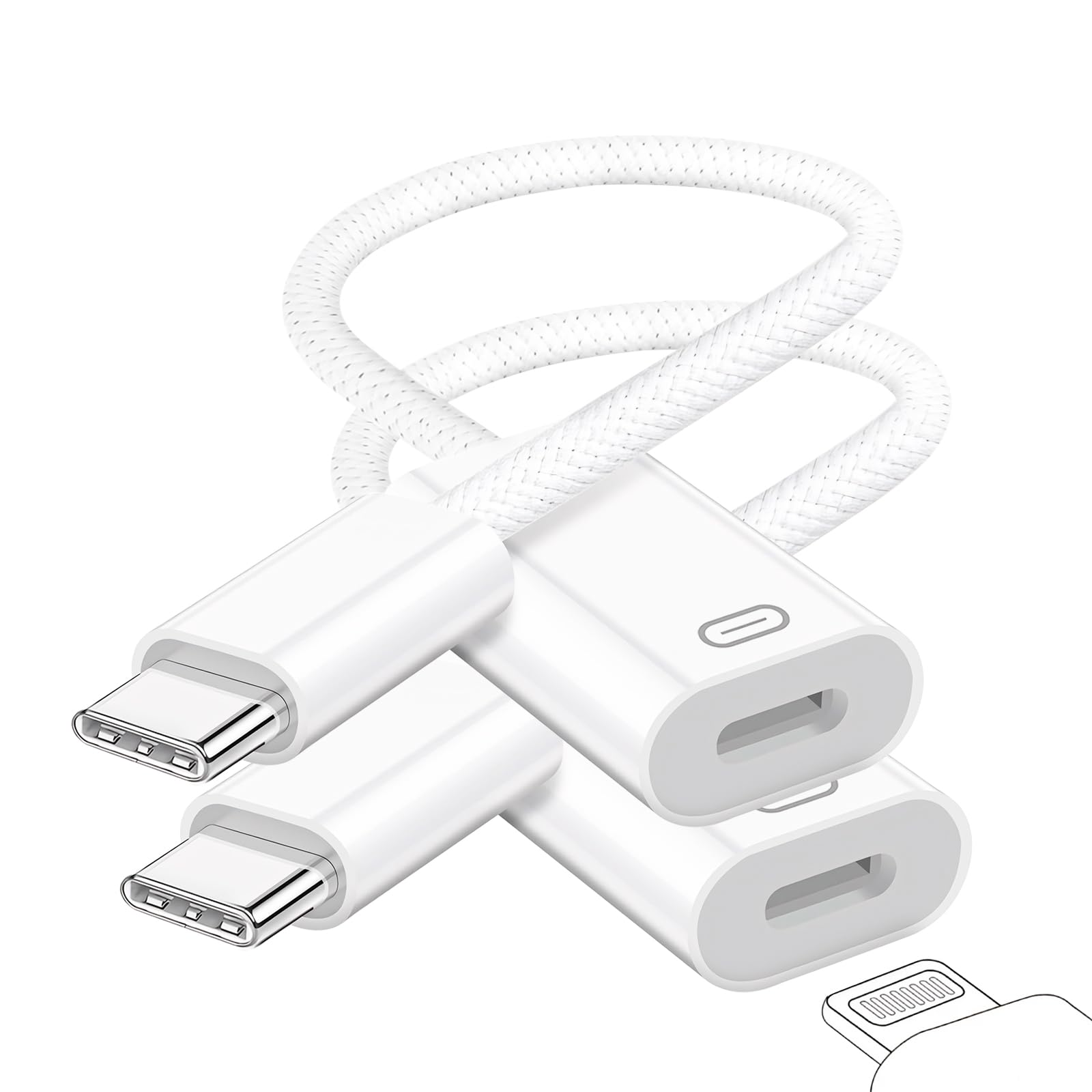 USB C to Lightning Headphone Audio Adapter, Type C Male to Female Lightning Earphone Converter with Charge/Data Transfer, Compatible with iPhone 16/15