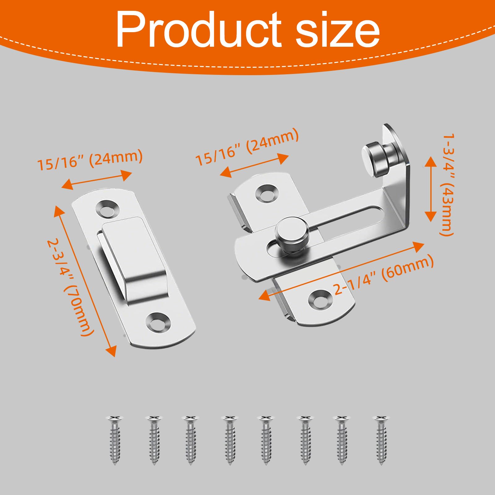 90 Degree Stainless Steel Door Buckle Stainless Steel Right Angle Sliding Door Latch Buckle Screen Door Stopper Lock Hook Eye Lock for Barn Door Window Outdoor (Silver) - Image 2