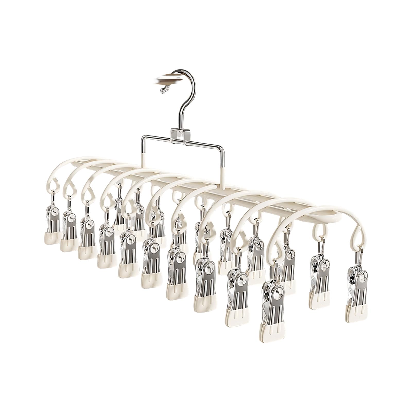Pocoiau White Stainless Steel Sock Clothes Drying Rack 20 Clip Rustproof Laundry Organizers For Indoor Outdoor Travel Use Portable Outdoor Sock Clothesline
