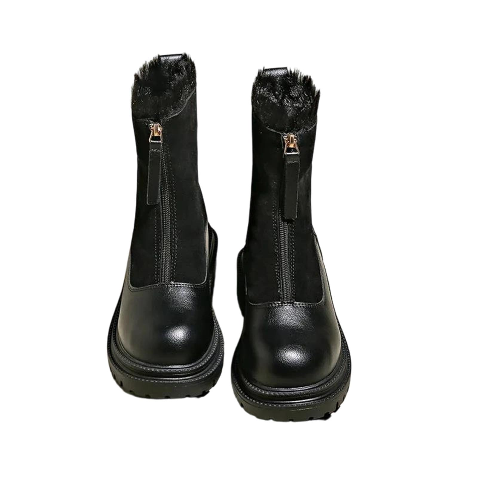 Alloaone Womens Chelsea Ankle Boots Zip Flat Platform Warm Lined Street Style Shoes