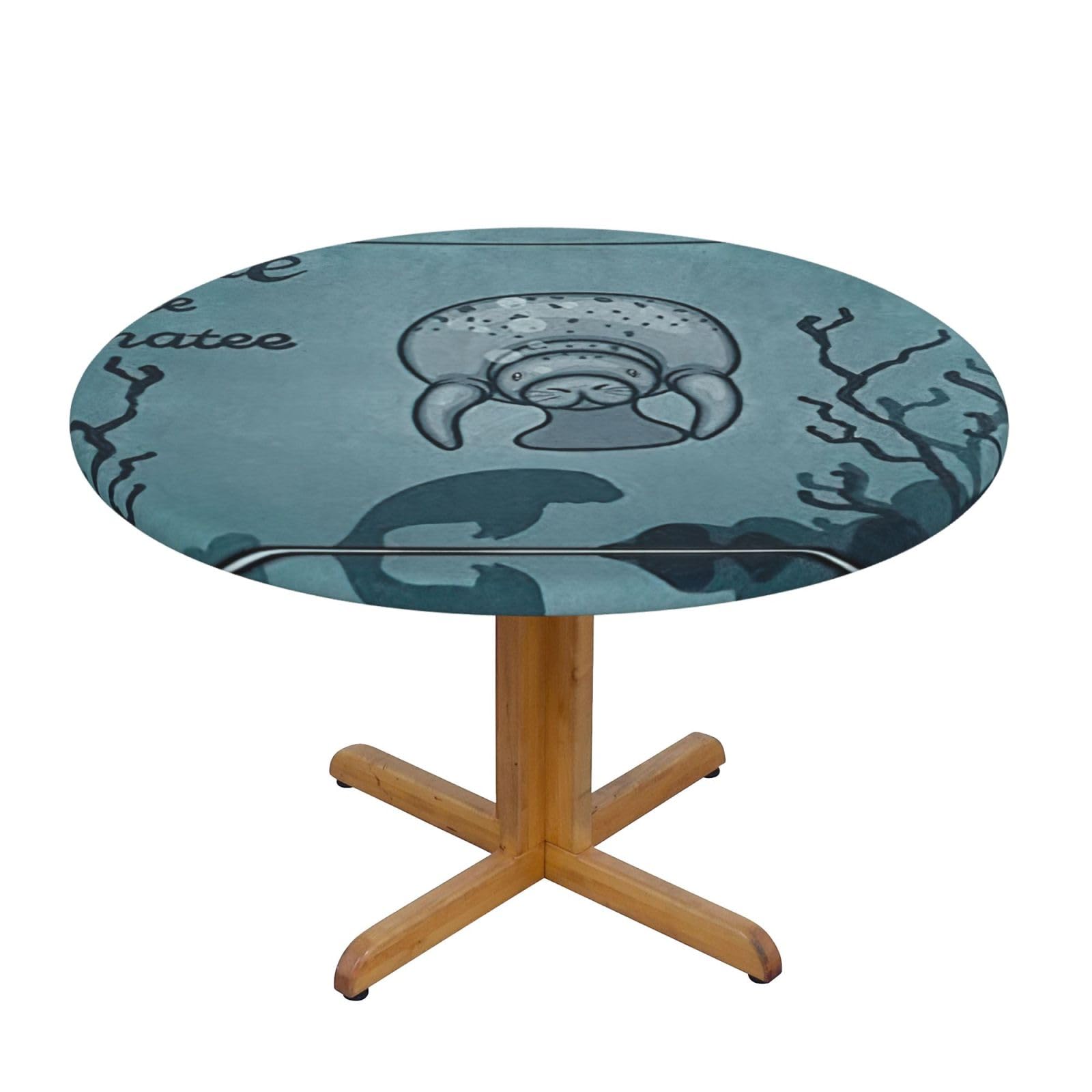Migpkd Crazy Save Manatee Round Tablecloth Waterproof Elastic Fitted Table Covers For 35" - 55" Tables
