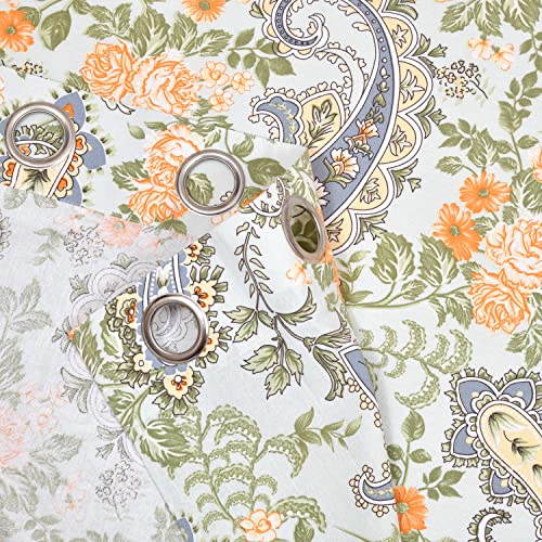 Image of LINENWALAS Cotton Curtains Set of 2, Canvas Window Curtains for Home Decor, Hangs Elegantly with Back Loops (4.5ft x 5 ft,) Spring Paisley