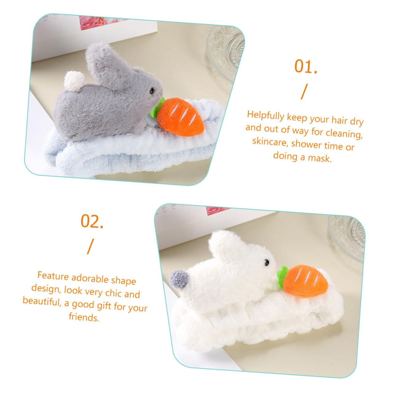 MAGICLULU 3 Set Eleganti Fasce Per Il Trucco in Peluche Fasce Per Ricci Fascia Per La Spa Per Il Lavaggio Del Viso Fascia Per in Morbida Flanella Forma Per Donne E Ragazze 2 Pezzi * 3
