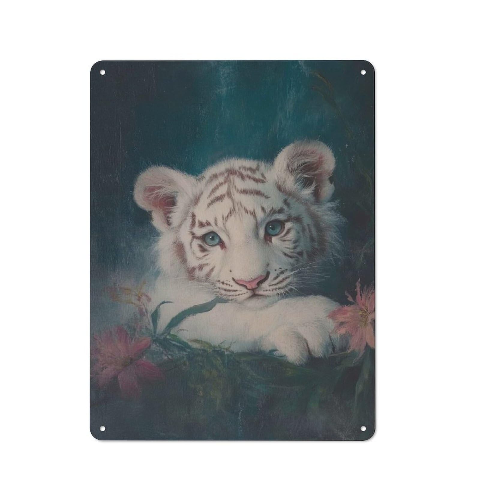 Junmoney White Tiger Cub Portrait Vintage Metal Wall Sign 40X30cm For Café Or Restaurant, For Metal Sign Collectors, For Garage And Workshop Walls