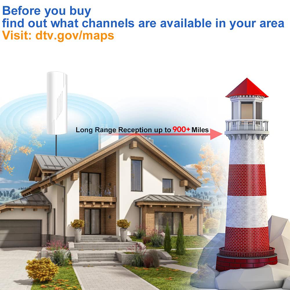 Antena de TV de alcance de más de 900 millas, antena de TV digital para interiores con amplificador y amplificador de señal, antena HD portátil para TV interior y exterior para Smart TV y televisores