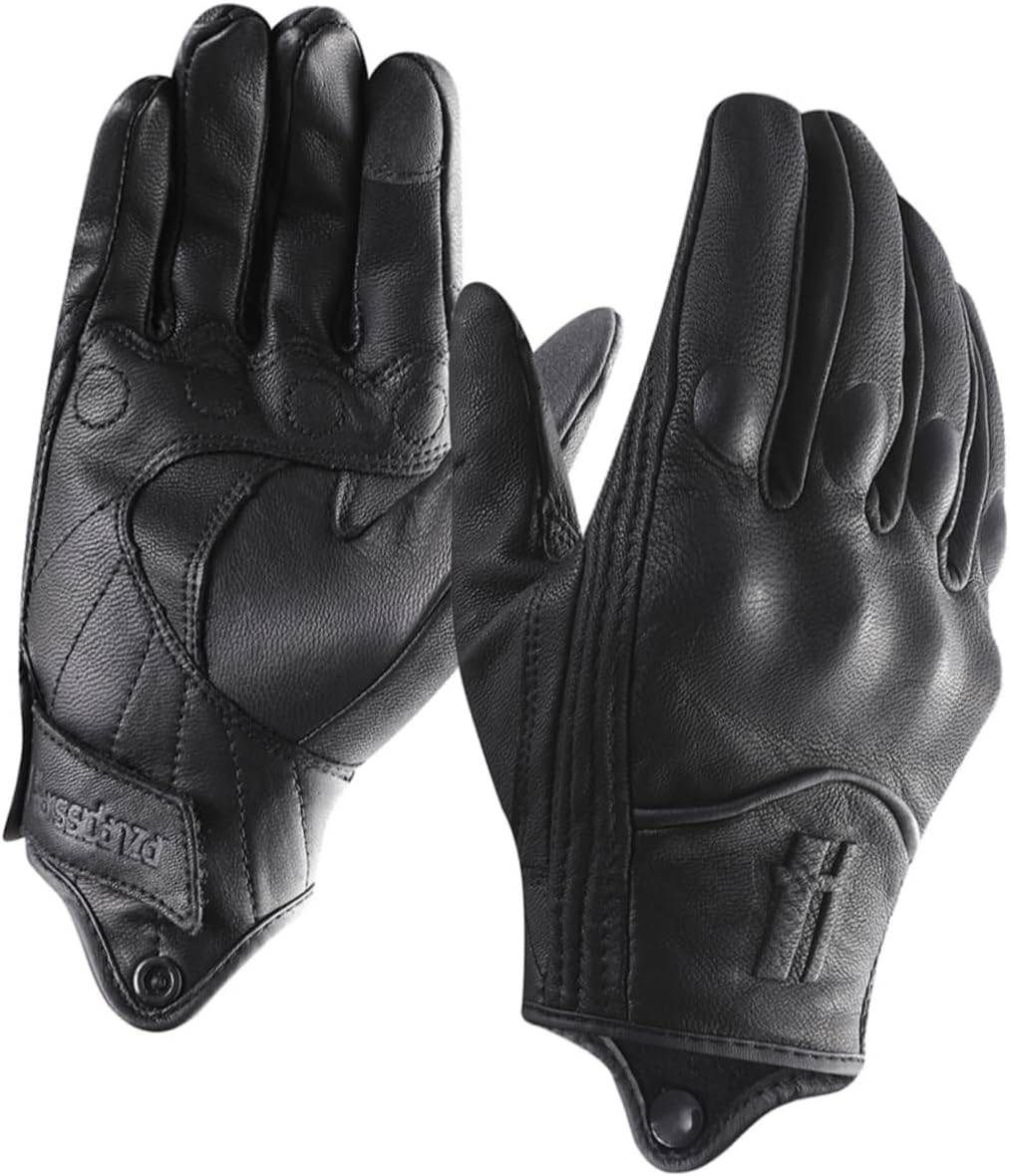 Harssidanzar Guantes de motocicleta de cuero cálido para hombre con pantalla táctil GM041US