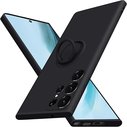 JUNAUTTB Funda para Samsung Galaxy S22 Ultra 5G con anillo, funda delgada y suave de silicona líquida, soporte de anillo giratorio de 360 integrado,