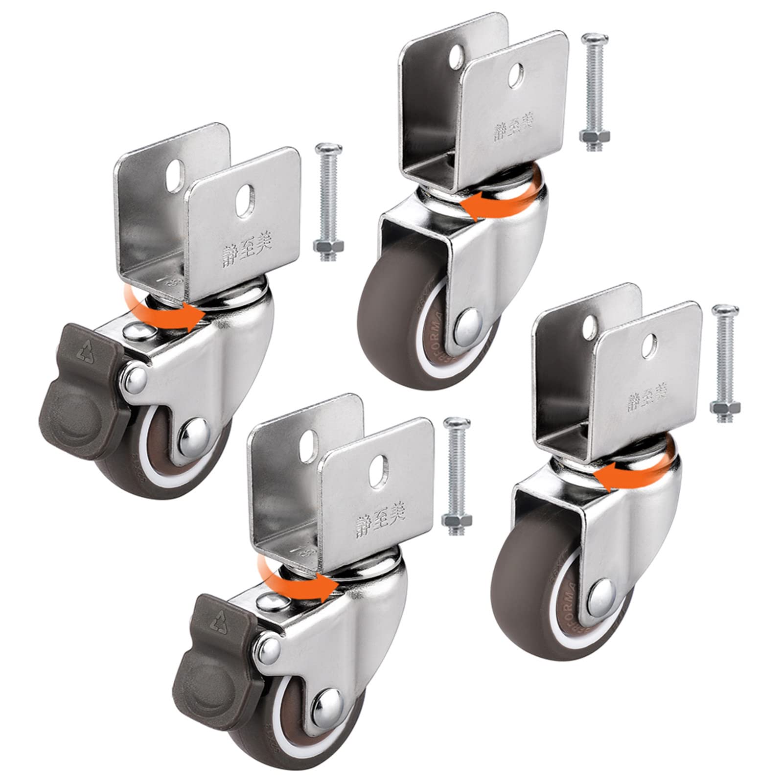 GYRAZXS Silent 1.5" Caster Wheels for Cribs 4 Pack Soft Rubber Furniture Casters with Brake Ideal for Flower Stands & Smooth Mobility 38mm Replacement Wheels
