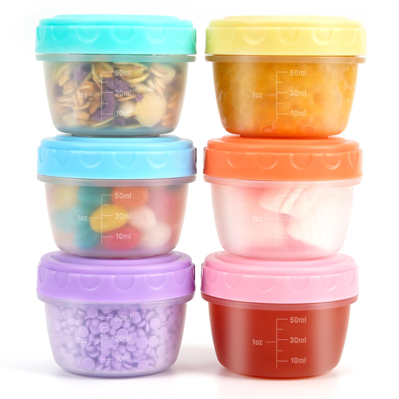 Jinkox Mini Bites Snack Pots,18Pack 1oz/50ml Stackable Snack Boxes for Travel,Food Containers with Lids,Salad Dressing Container Leakproof Sauce Containers for Lunch Microwave Safe