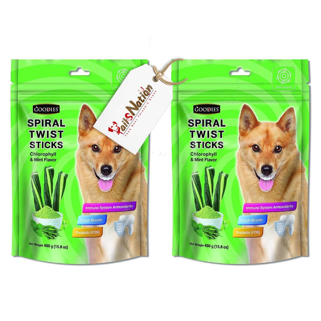 Goodies X Tails Nation Treats Sticks with Calcium & Prebiotics | Bromelain | Joint Support (Spiral Twist Sticks Chlorophyll&Mint Pack of 2) (B0C9MR8YSM) Amazon Price History, Amazon Price Tracker