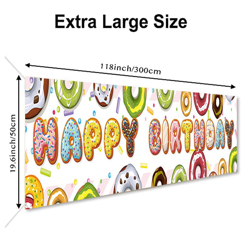 118x20 Inch Happy Birthday Doughnut Yard Banner - Donut Party Decorations