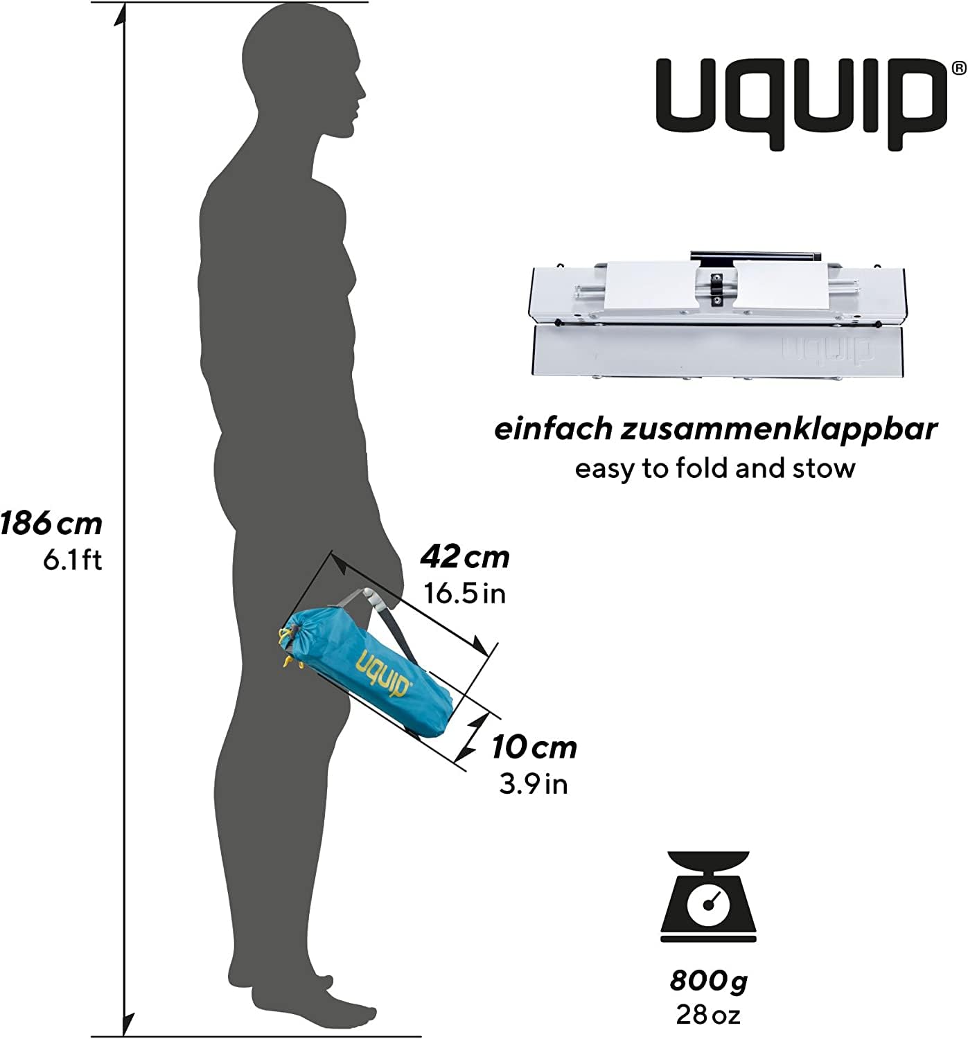 Uquip Handy - Tavolino pieghevole in alluminio, regolabile in 2 altezze (11/16 cm)