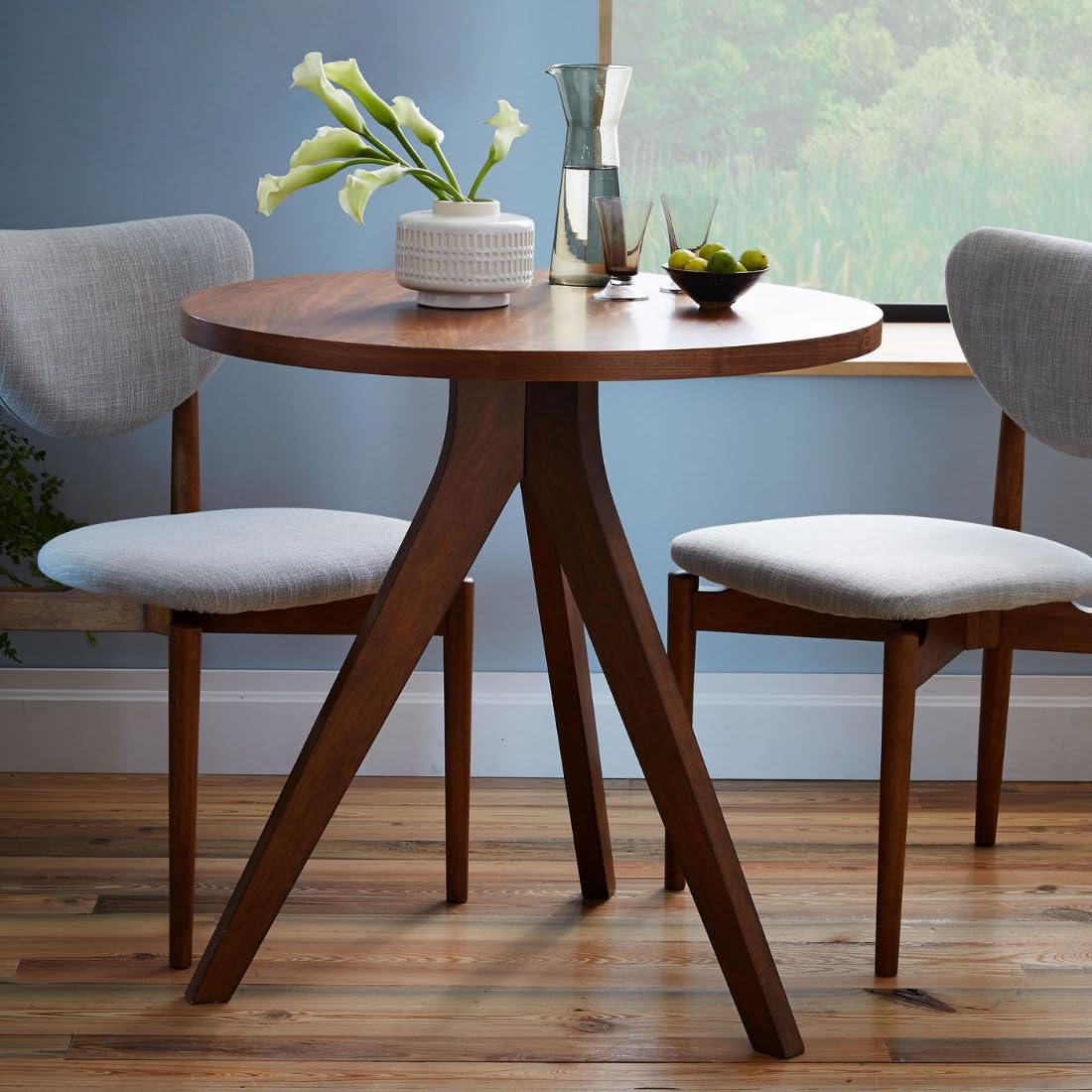 Round 28x28in Dining Table for 4 w/Sturdy Wood Finish Steel Legs, Mid Century Modern, Space-Saving, Small Space Circle Dinette for Home, Kitchen, Apartment Brown-image-28