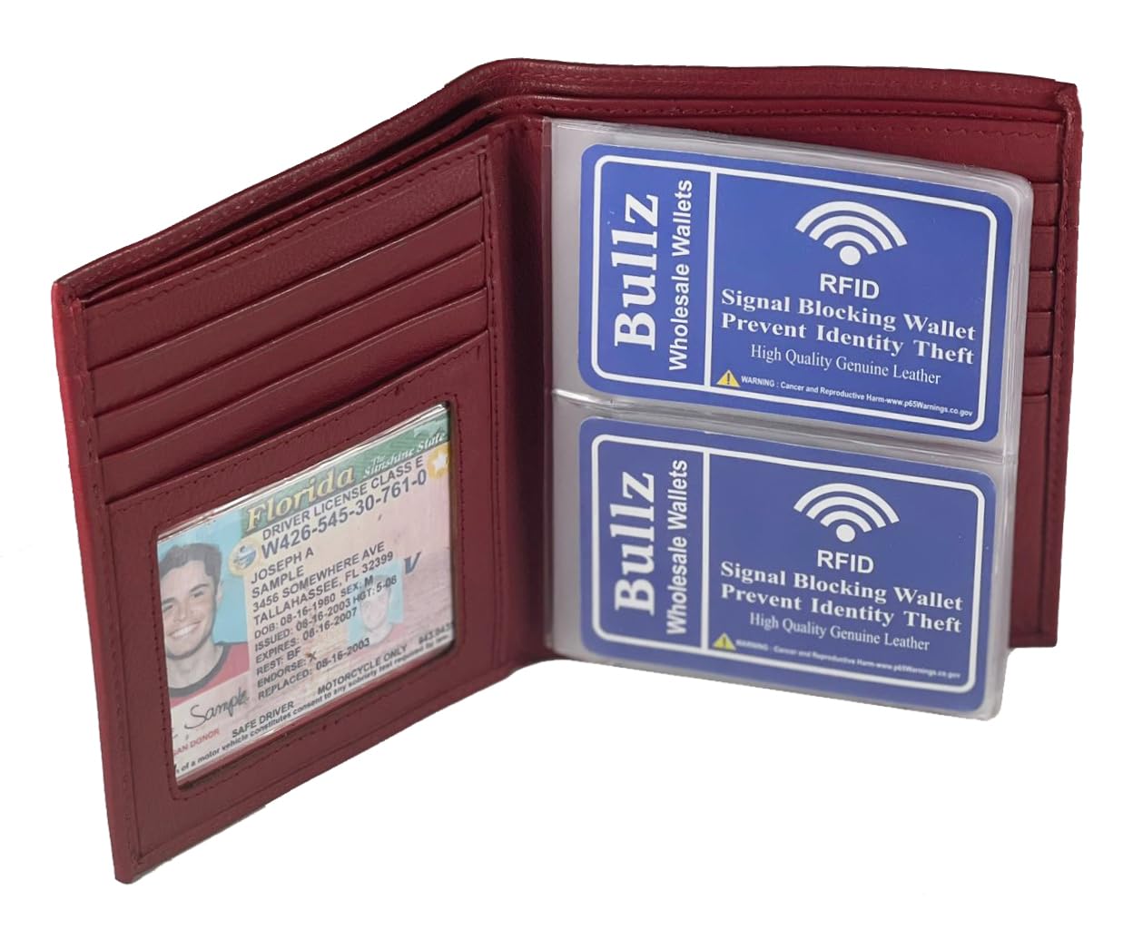 RFID Leather European Bifold Hipster Mens Wallet With Heavy Duty Vinyl Wallet Insert (Burgundy)