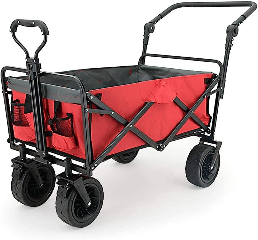 Trolleys, Carts Folding Wagon Multifunctional Foldable Camping Cart, 12 Beauniversal Wheel Trolley, Design, 4 Large 8-Inch Wheels, Load Bea176Lbs/Camouflage/90 * 75 * 55Cm