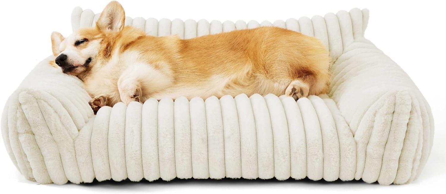 Uwenkjie Washable Pet Supplies Dogs Beds, 75×50×20cm Suitable for Small and Medium-sized Dog Beds and Cat Beds Indoors, Non-slip Base Removable Washable Pet Sofa, Off-white