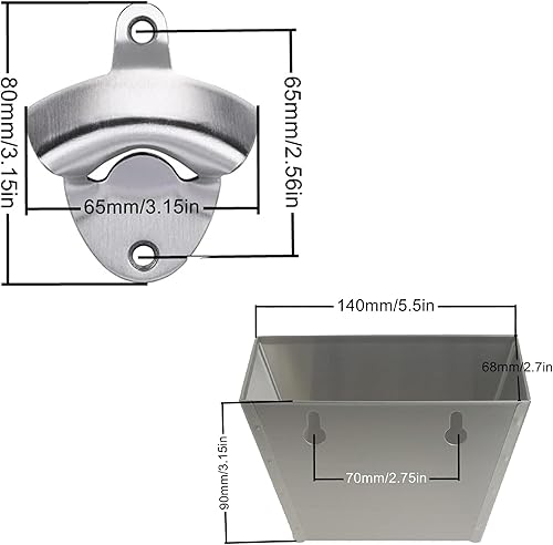 Miniatura 6 de Luwanburg Abridor de botellas de cerveza de acero inoxidable para exteriores montado en la pared con agujeros de drenaje para atrapar tapas (plata