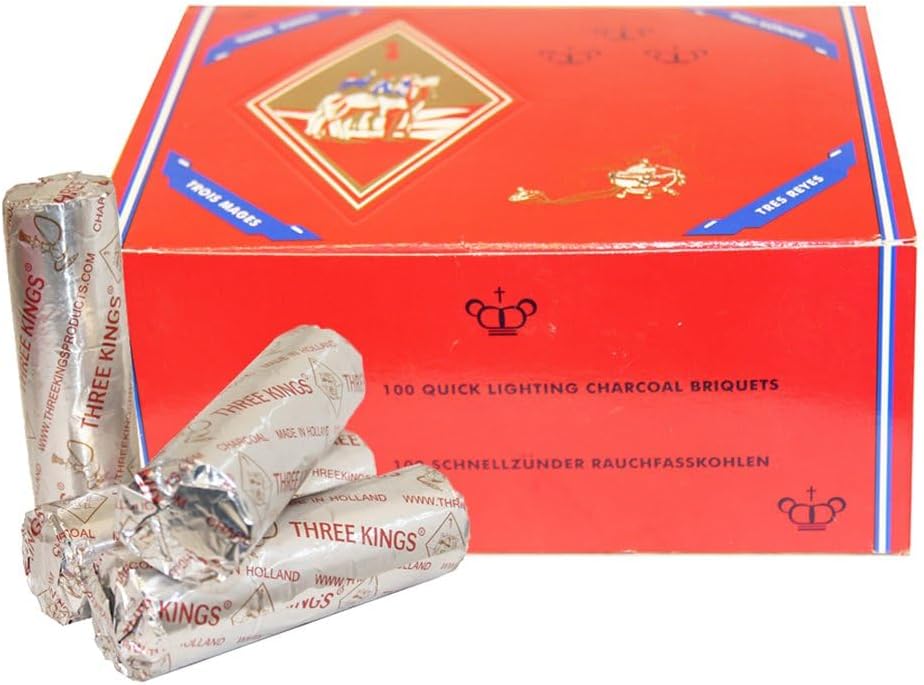 Three Kings Instant Charcoal Coals 10 Roll 10 coals per Roll Flavorless Solid Coals, 40mm