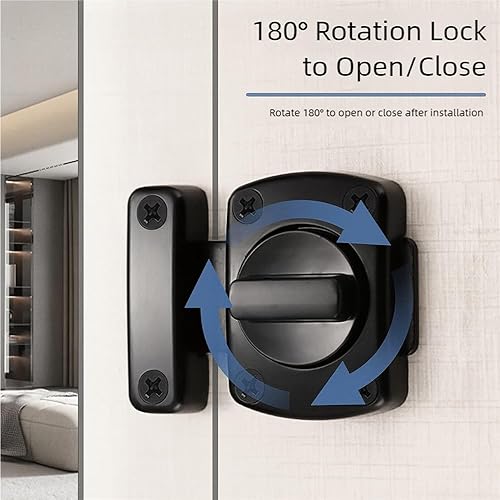 Miniatura 4 de Cerradura de puerta Cerradura de perno deslizante Cerradura de puerta giratoria de doble cara Hardware (negro)
