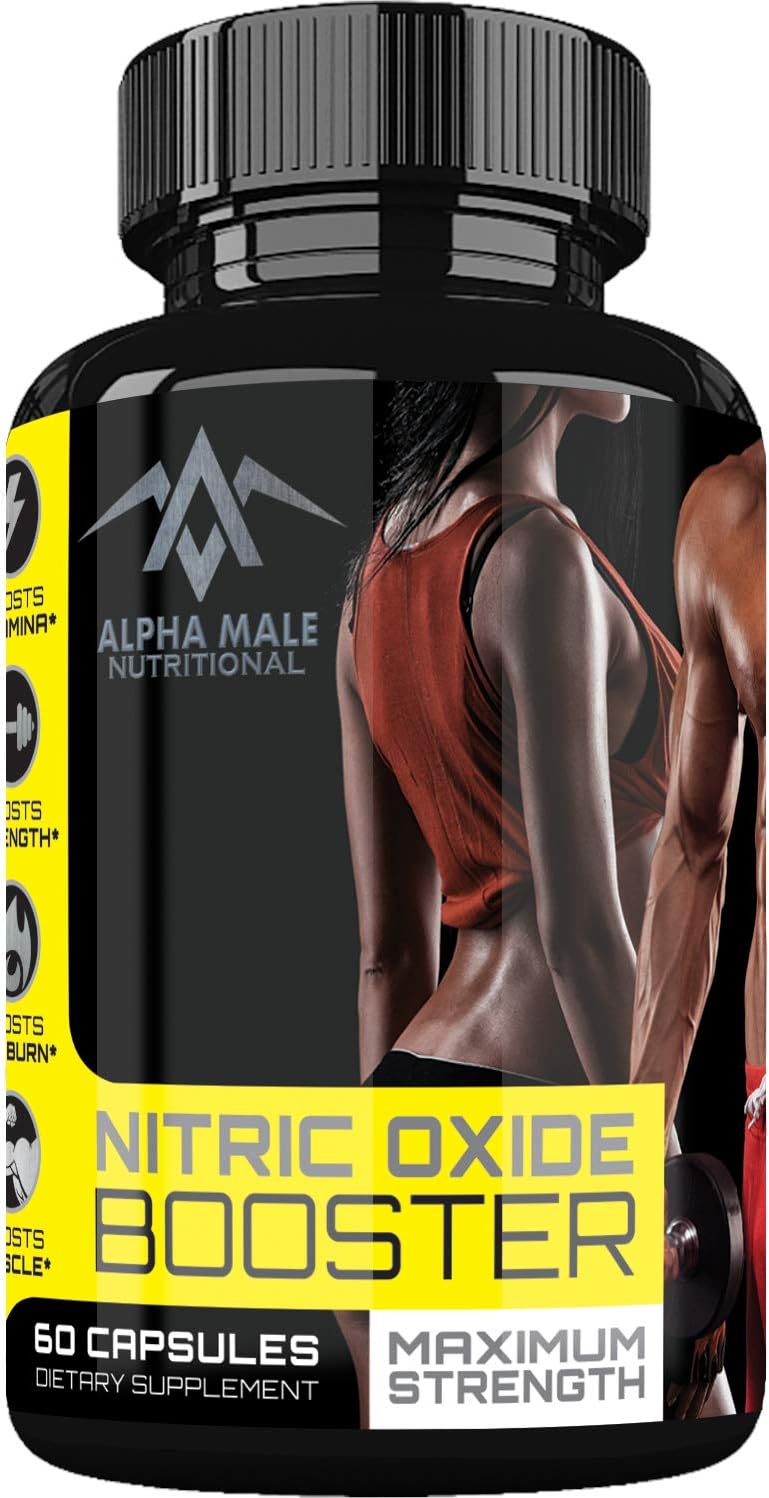 Alpha Male Nitric Oxide Booster - Powerful 1600 Miligram Nitric Oxide Booster and Muscle Builder for Strength, Energy, Blood Flow, Boost Performance and Endurance - 60 Capsules