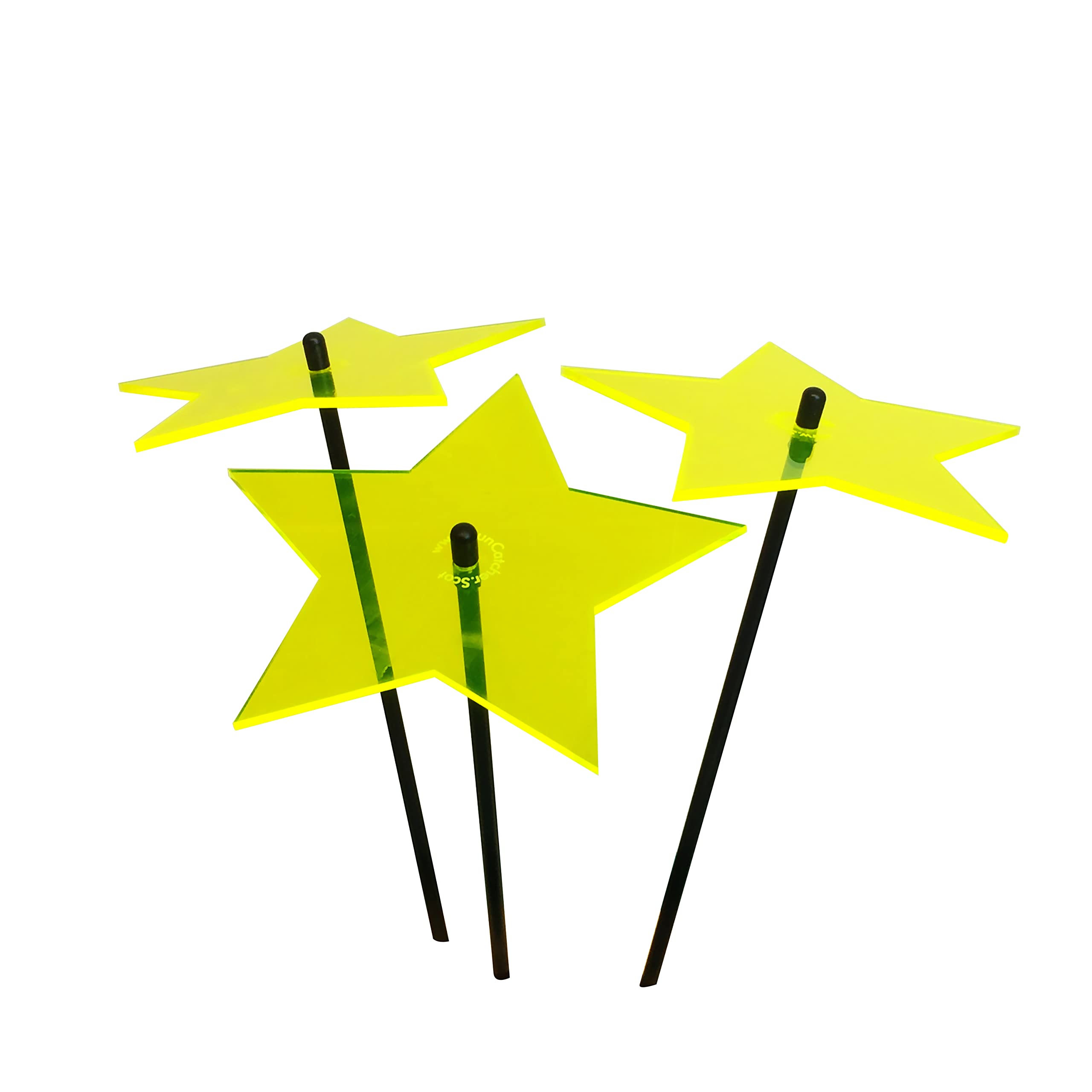 SunCatcher Garden Decor Ornaments Shining Stars Set of 3 Large Decorative Garden Stakes 75cm, 29.5 inch high Outdoor Yard Gift for Gardener, Colour:fluorescent Yellow