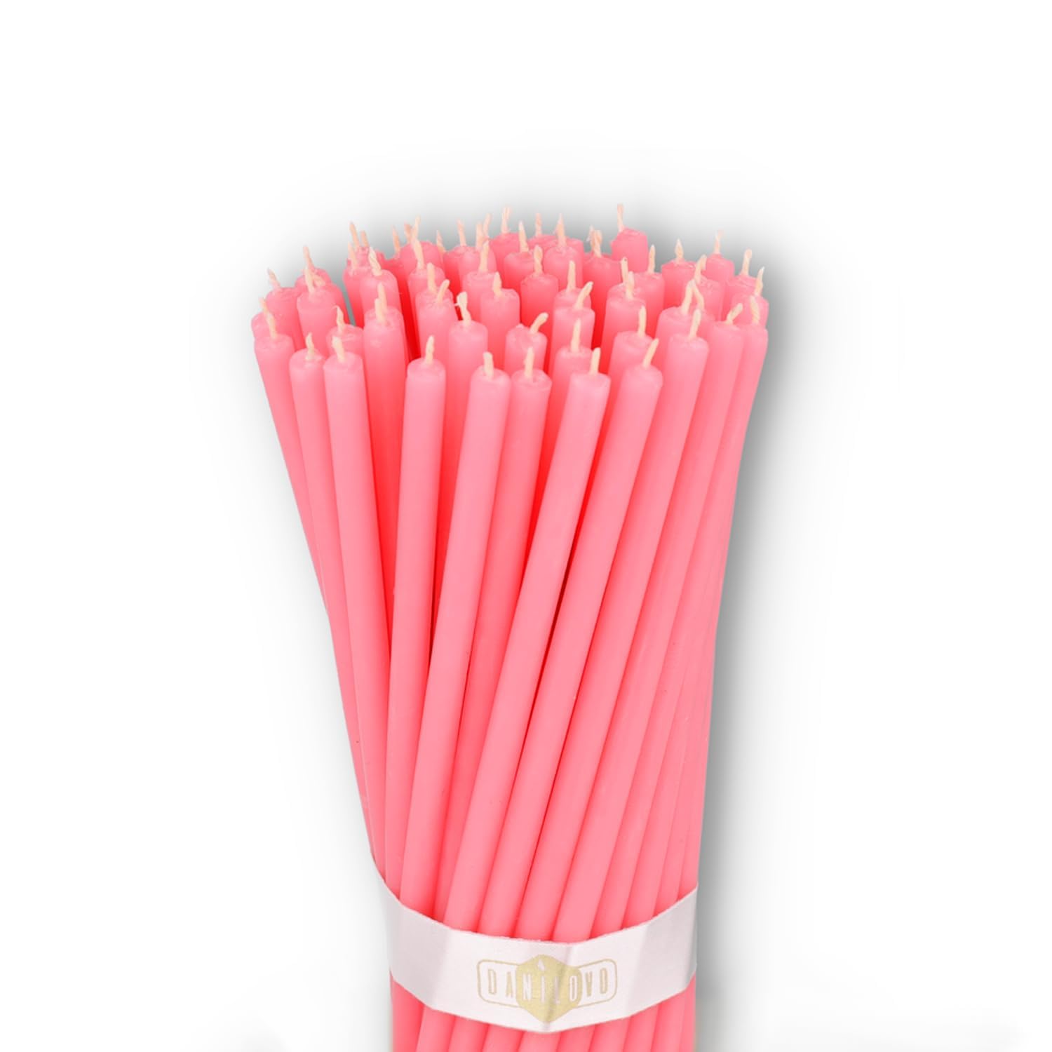 Danilovo Thin Taper Beeswax Candles - Honey-Scented, Decorative Candles Ideal for Birthday Decoration or Church Prayers - Pink Drip Free, Tall & Smokeless Pack of 50 pcs, 16 x 0.5 cm