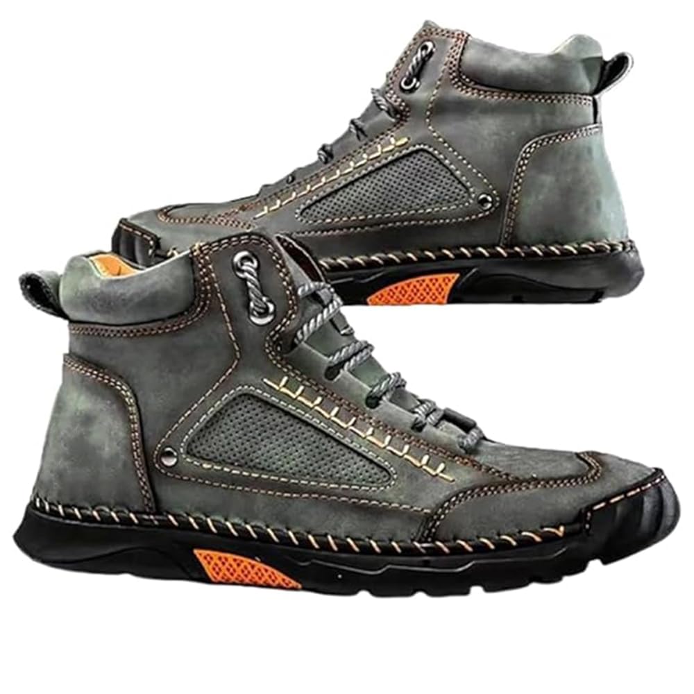 Sawbehind Mens Wide Leather Shoes for Hiking Working, Saw behind Men's Comfortable Handmade Boots–Waterproof, Arch Support, Spacious Toe Box, Non-Slip