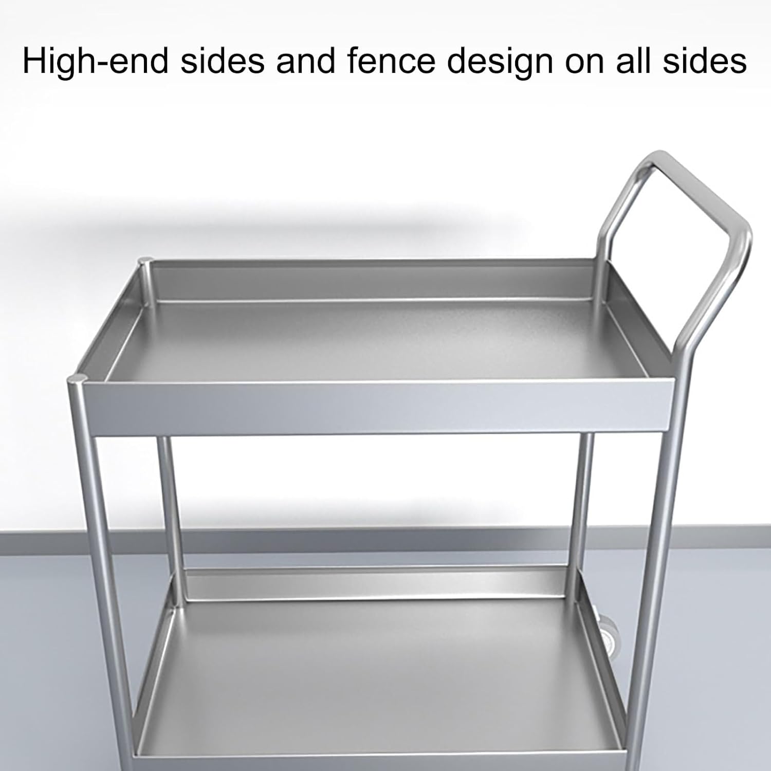 Stainless Steel Worktables Cart with Wheels, with 2 Shelves Stainless Steel, Lab Rolling Cart Shelves, with 360° Casters, for Hospital, Laboratory,70 * 48 * 90cm/28 * 19 * 35.5 in(70*48*90cm/28*19*35.