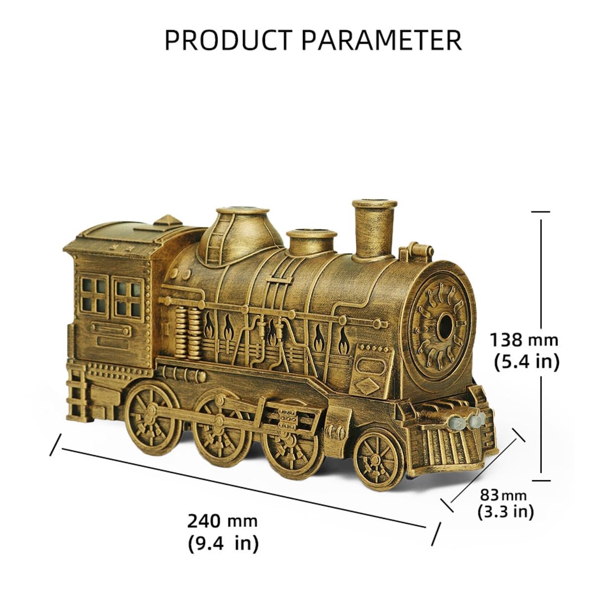 Vintage Dampflok Aroma Diffusor 300ML Bronze Dual-LED-Beleuchtung, Ultraleise Luftbefeuchter Luftbefeuchter öl Diffuser Humidifier Aromatherapie mit Automatischer Abschaltung (Bronze)
