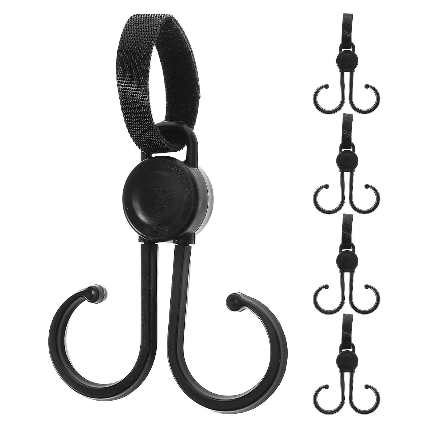 SHINEOFI 5pcs Universal Black Abs Plastic Stroller Hooks for Hanging Bags and Diaper Bags, Reducing Back and Shoulder Weight, Versatile Use for Motorcycles, Strollers, Indoor and Outdoor