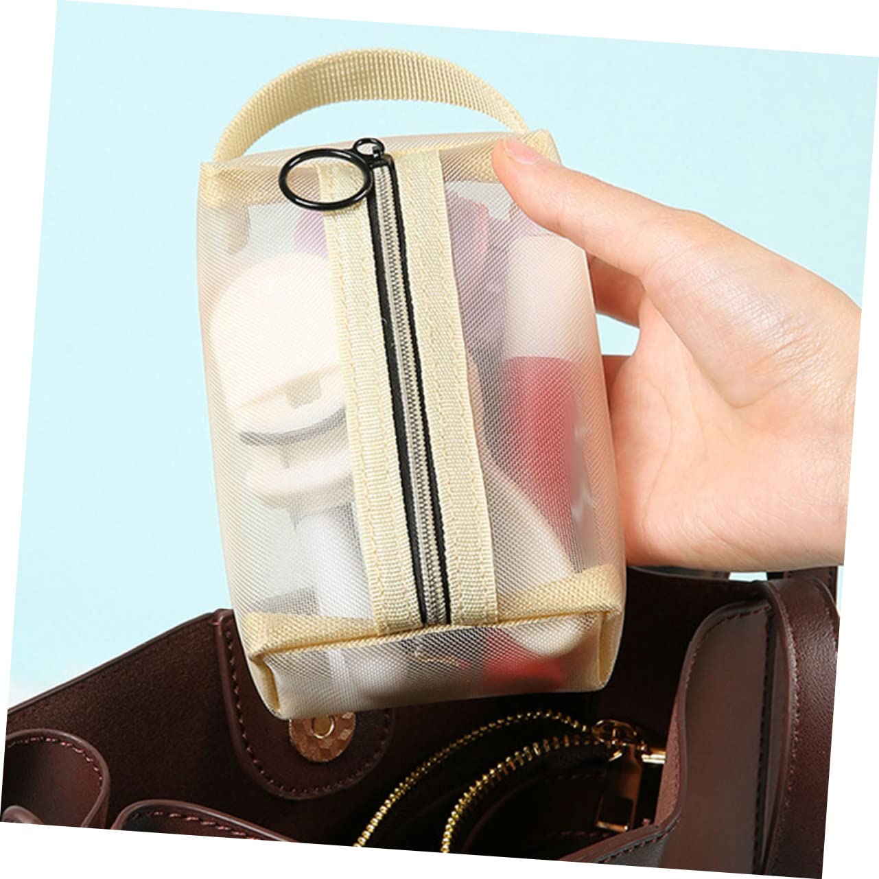 FRCOLOR 3juegos Bolsa De Maquillaje Portátil y Transpirable Neceser De Viaje para Cosméticos y Artículos De Tocador Gran Capacidad y Diseño Práctico De Color Melocotón