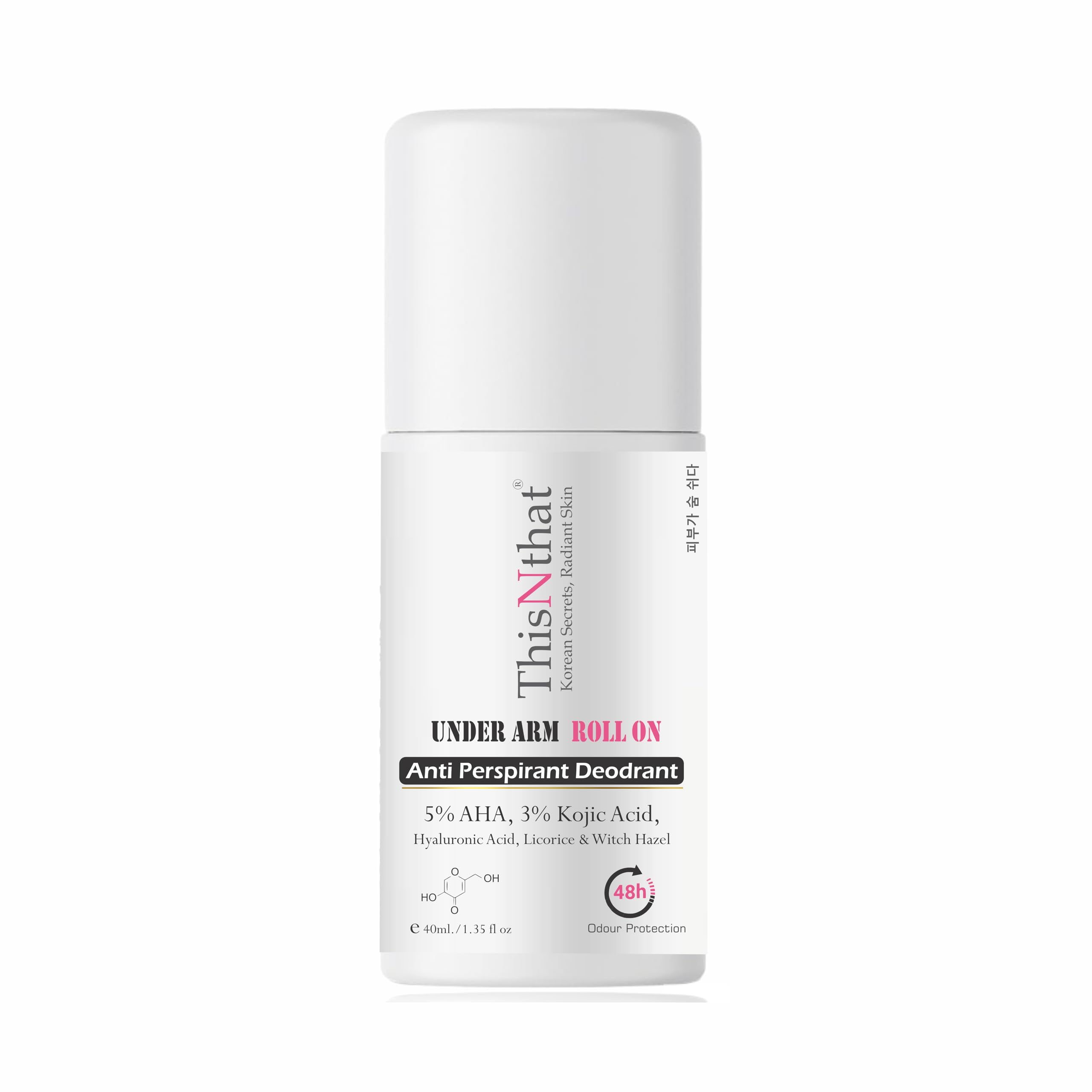 ThisNthat Underarm Roll-On Deodorant | Anti-Perspirant for Women & Men | 5% AHA + 3% Kojic Acid, Hyaluronic Acid, Licorice & Witch Hazel | Brightens, Hydrates & Odor Control | Alcohol-Free, 40ml 3