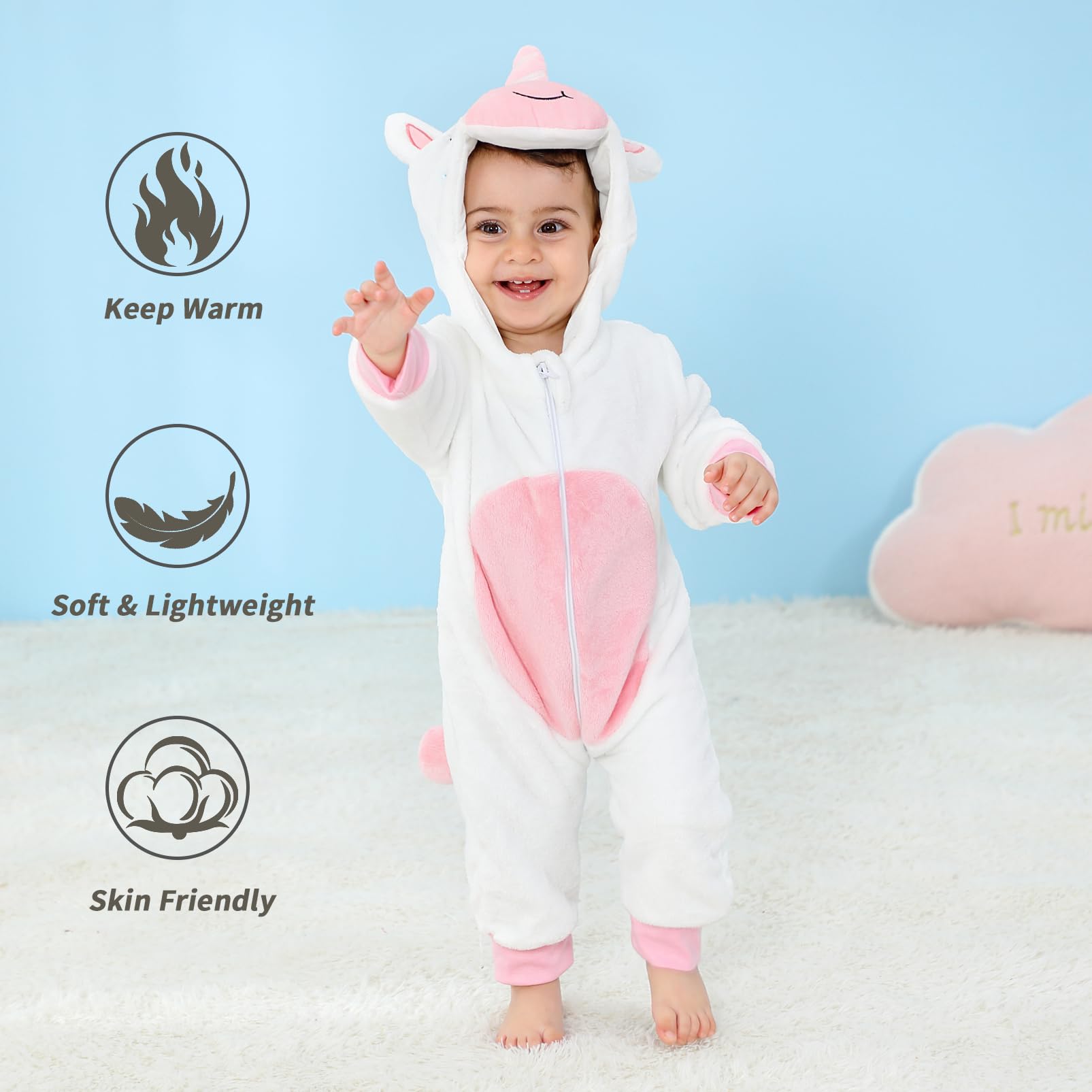 Pagliaccetto Neonato Invernale Costume Neonato, Flanella Unicorno Dinosauro Costume Neonata Sacco Nanna con Cappuccio Animale Tuta Neve Tutone Pile Bambino 0-36 Mesi