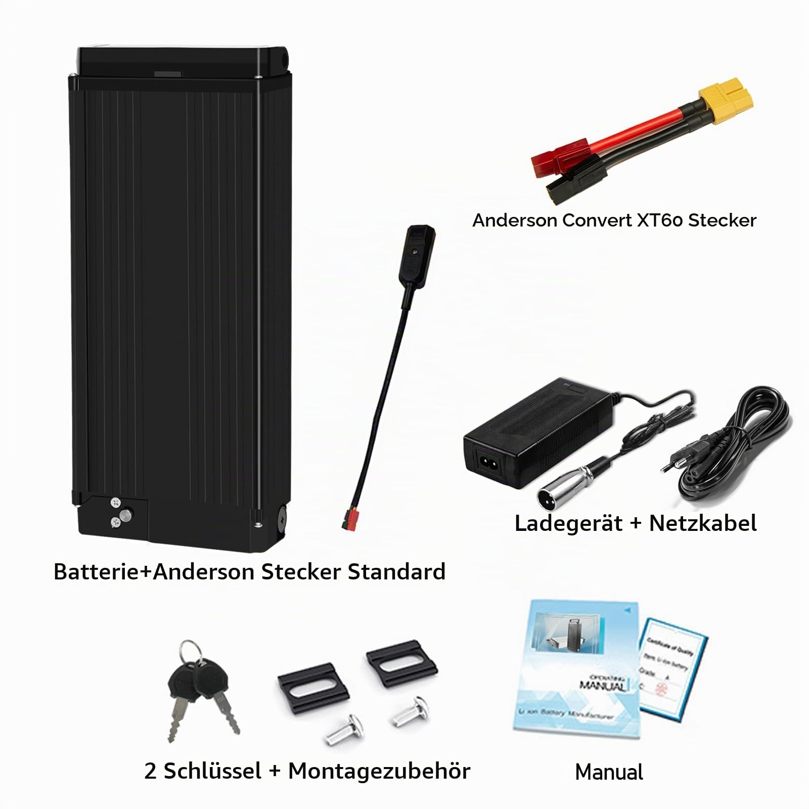 48V 15Ah E-Bike-Akku für Gepäckträger-Montage (ohne Gepäckträger), Elektrofahrräder Batterie Lithium-Ionen Akku