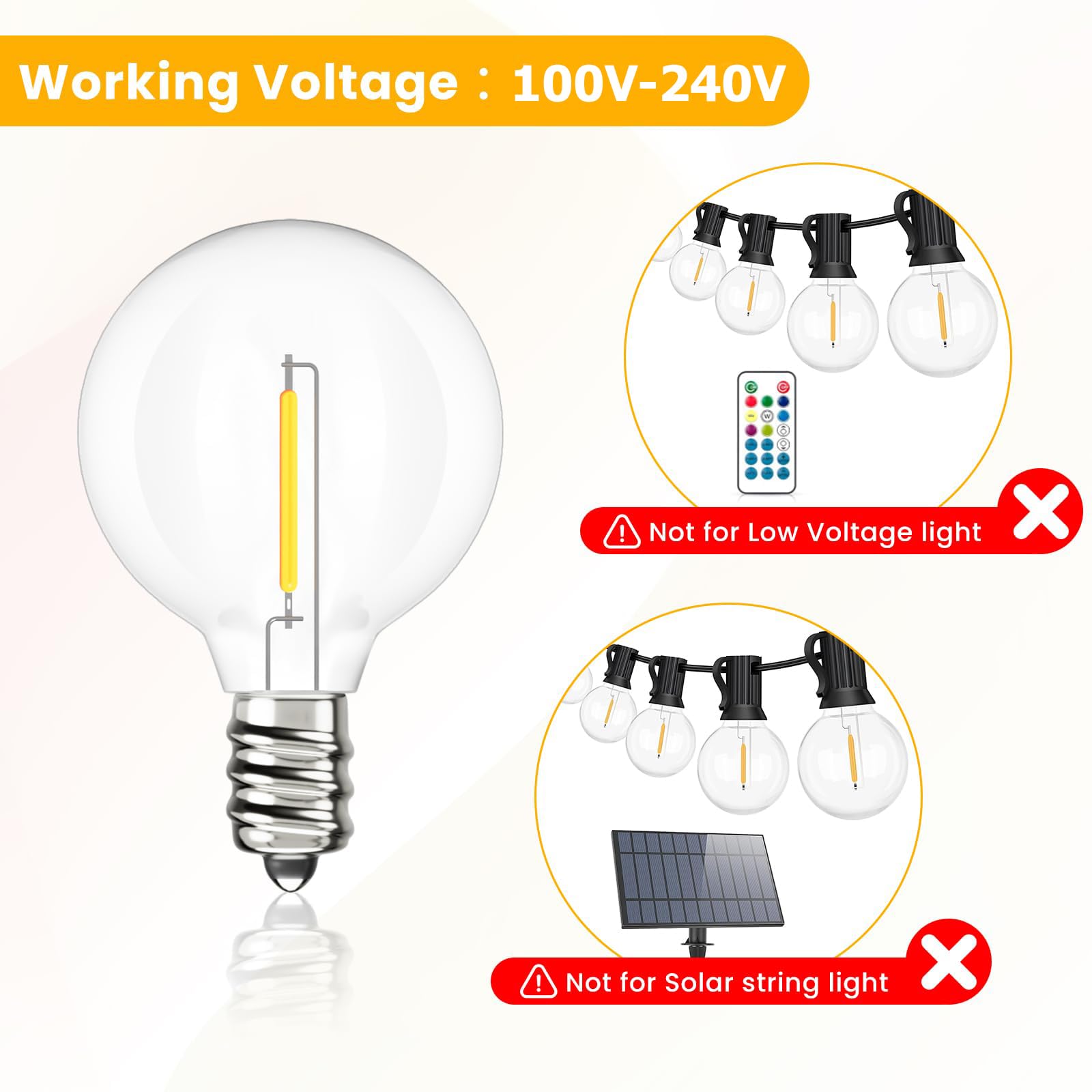 Svater G40 LED Lampadina di ricambio per Catena Luminosa Lampadine E12 Edison Stile Vintage Luce Caldo Giallo 2700K Filamento 1W Plastica Angolo 360 Gradi Dimmerabile Confezione da 25