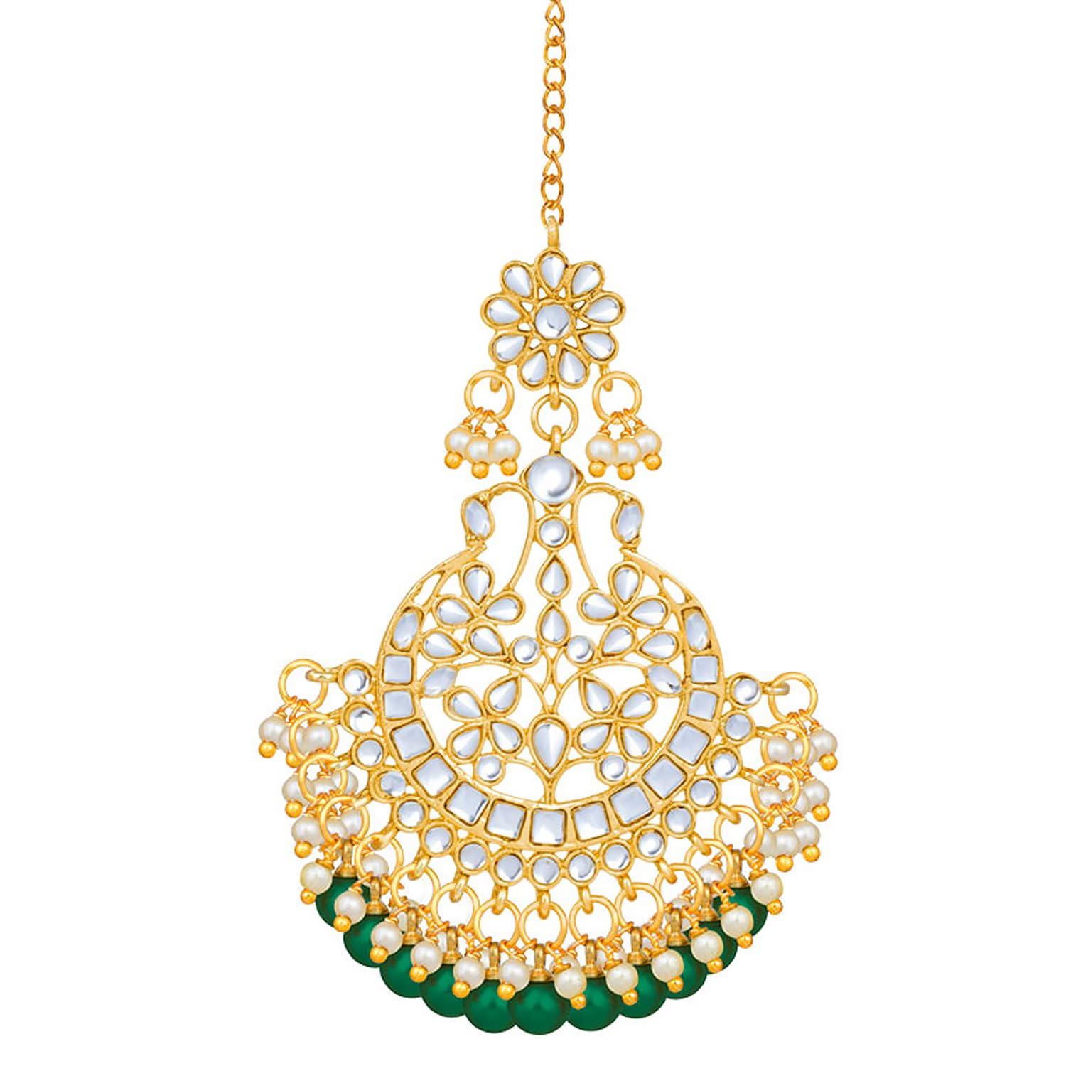 Peora Traditional Gold Plated Kundan Green Maang Tikka Matha Patti for Women (B08XLR8RWX) Amazon Price History, Amazon Price Tracker