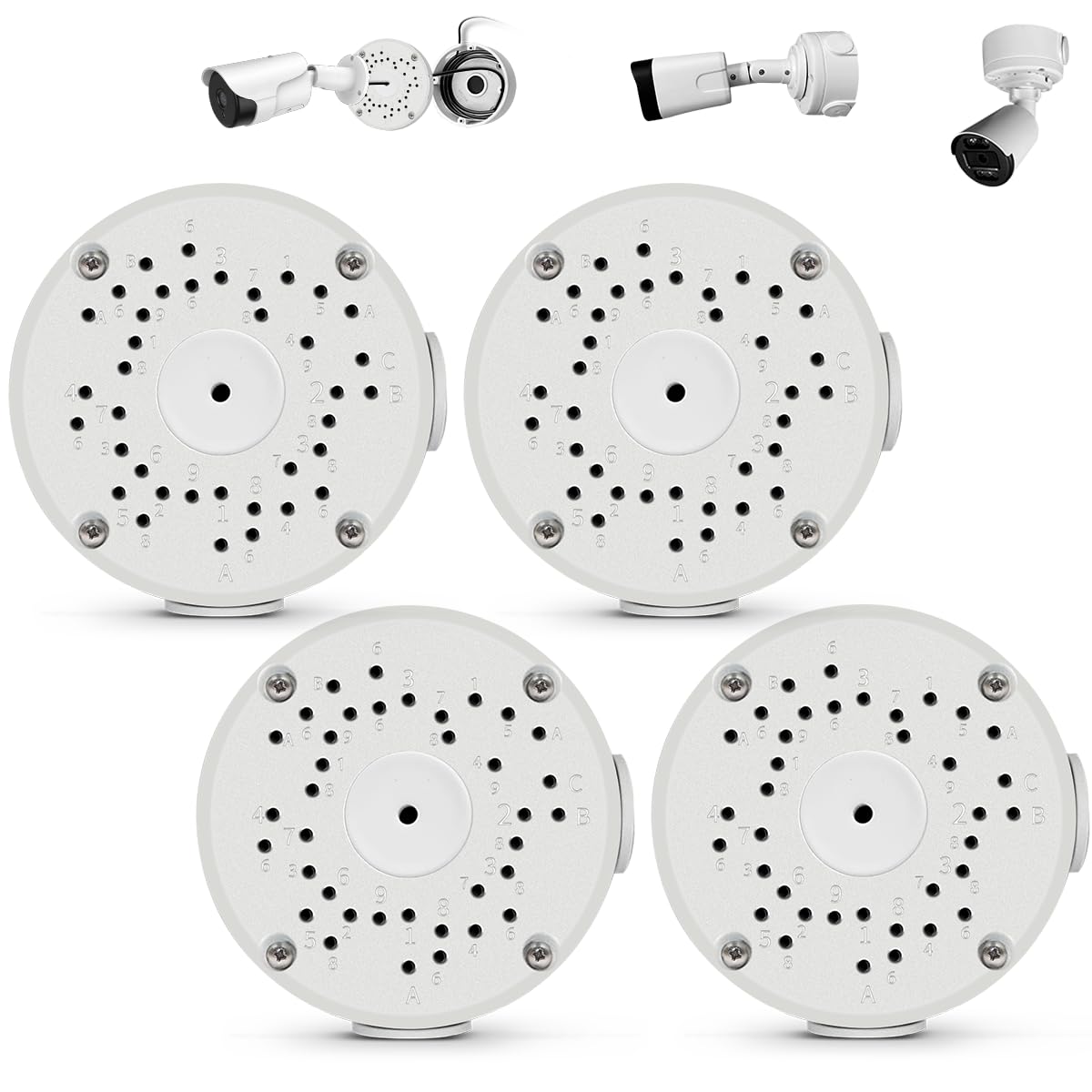 Compatible with Bullet Cameras Universal Bullet Security Camera Base Junction Box, Waterproof Metal Hide Cable Mount Bracket, Outdoor Electric Enclosure for CCTV Cams(4 Pack)