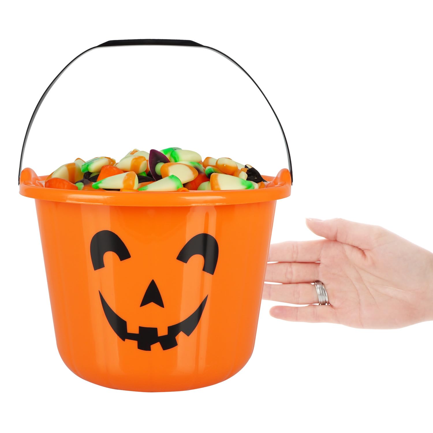 com-four® 4X Halloween Kürbis Eimer - Kunststoff-Eimer im Kürbis-Design zum Sammeln von Süßigkeiten - Sammel-Tasche mit Henkel für Halloween