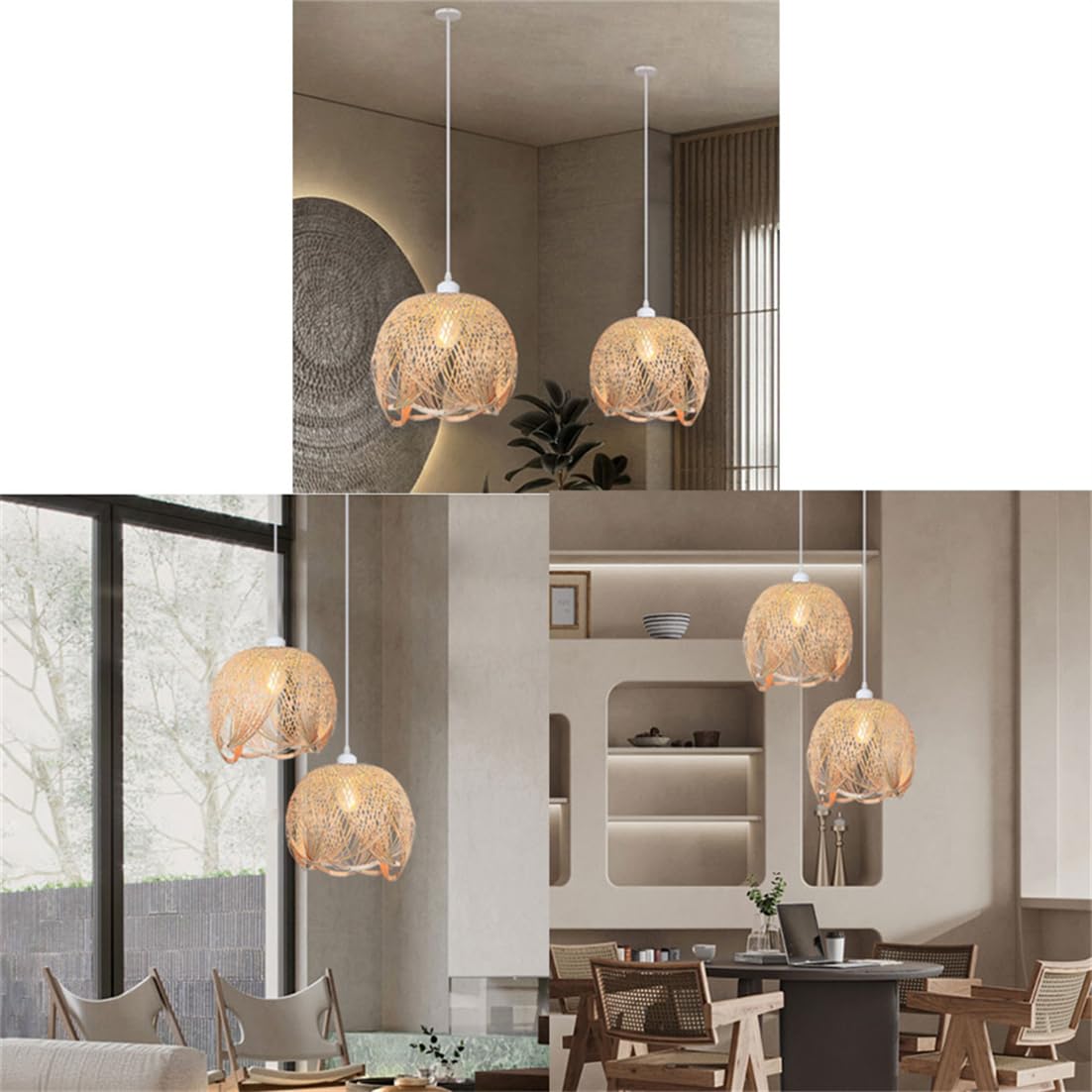 Lampadario A Forma Di Sfera Con Bocciolo Unico,Paralume In Rattan