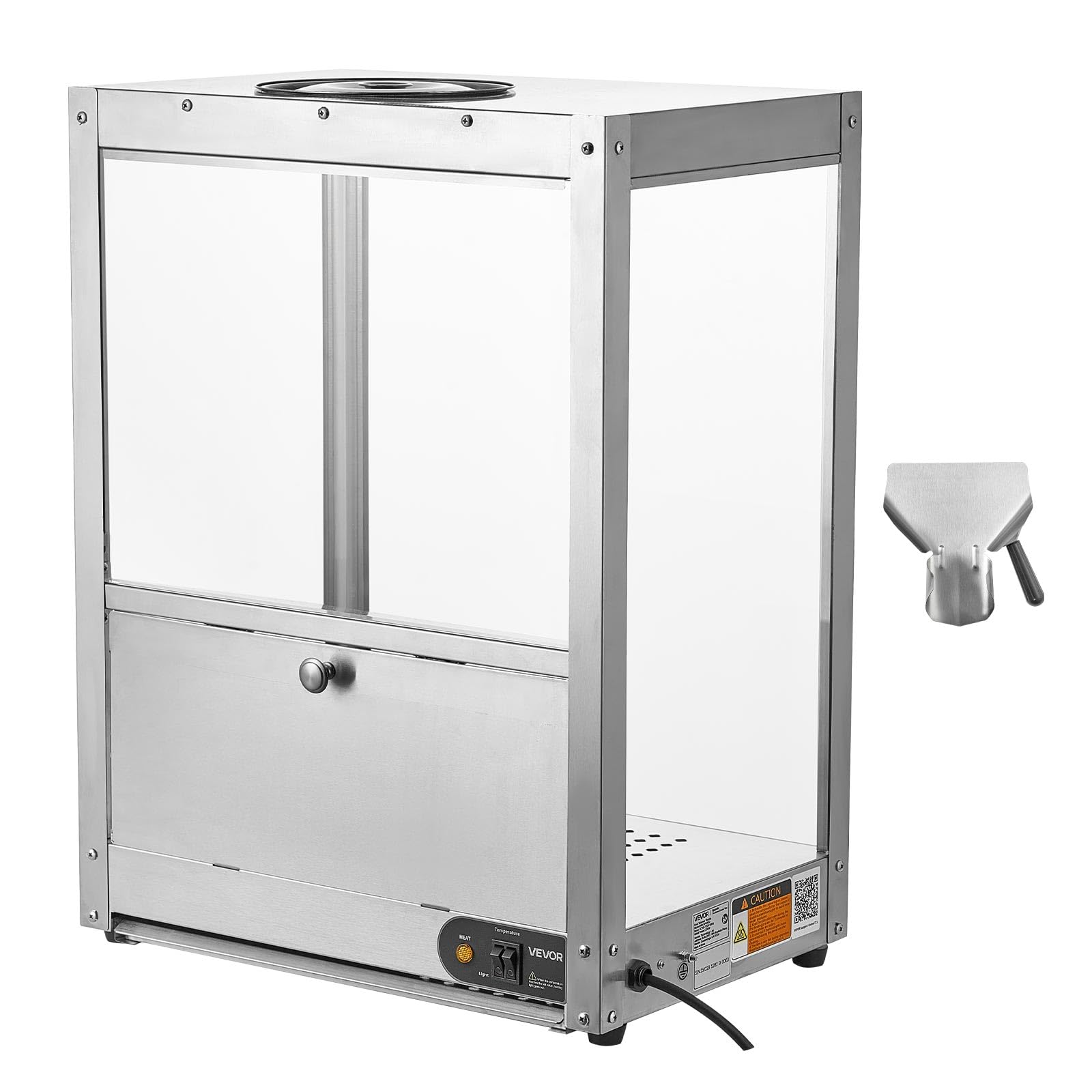 VEVOR Vitrine Chauffante 80 L, Chauffe-Nachos avec Base et Lampe Chauffante, pour Chips de Pomme de Terre Popcorn Cacahuètes Stade Cinéma Supérette Cafétéria Bar à Snacks, Présentoir à Chaud en INOX