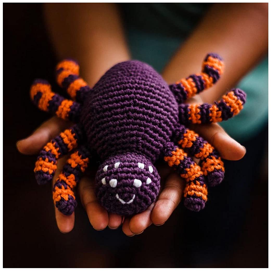 Pebble Purple Spider Rattle, Fair Trade, Machine Washable, 5-inch Length, Cotton Yarn