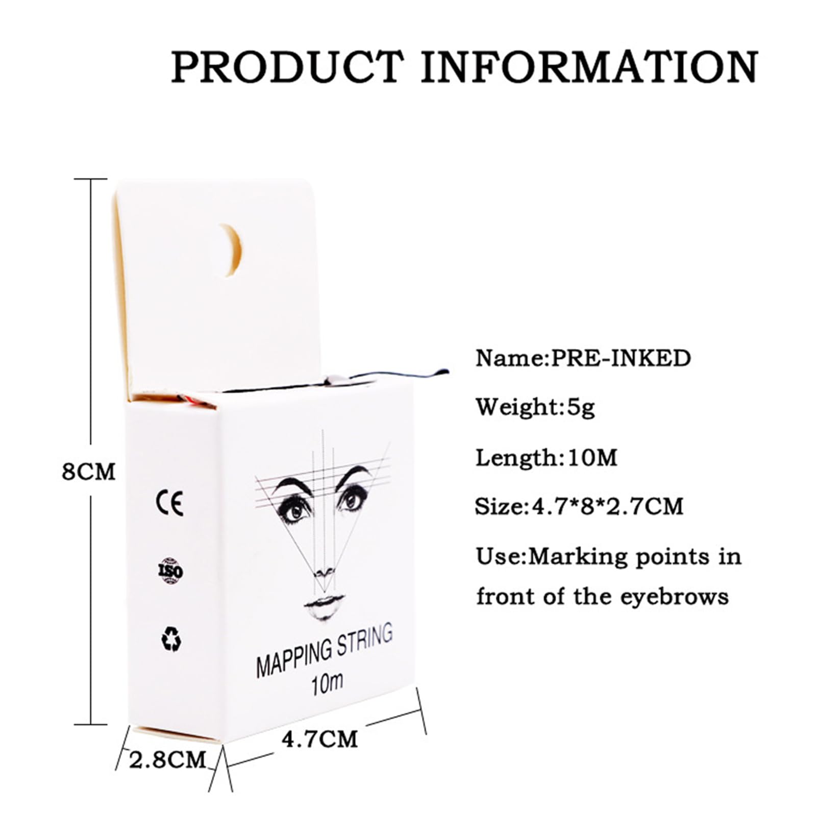 Cadena de Mapeo de Cejas, 10 M Preentintado, Hilo Marcador Para Microblading, Herramientas de Medición de Dibujo (Negro)