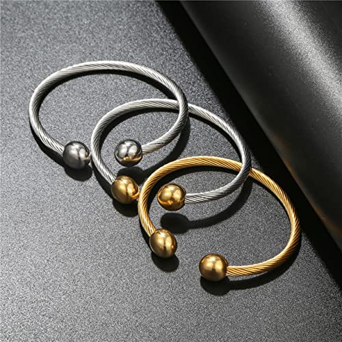 Bracelet Men's Bracelet Stainless Steel Bracelet Novelty Bracelet Simple Garlic Open Titanium Steel Bracelet Gold Ball (Jewelry Box Packaging)3