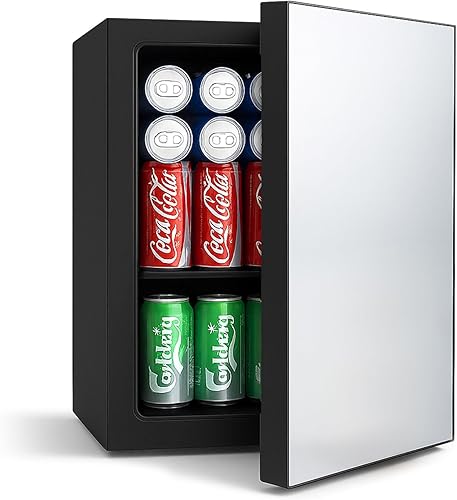 Mini refrigerador de 0.95 pies cúbicos y refrigerador de belleza, mini refrigerador de 24 latas con puerta de espejo, control de temperatura,