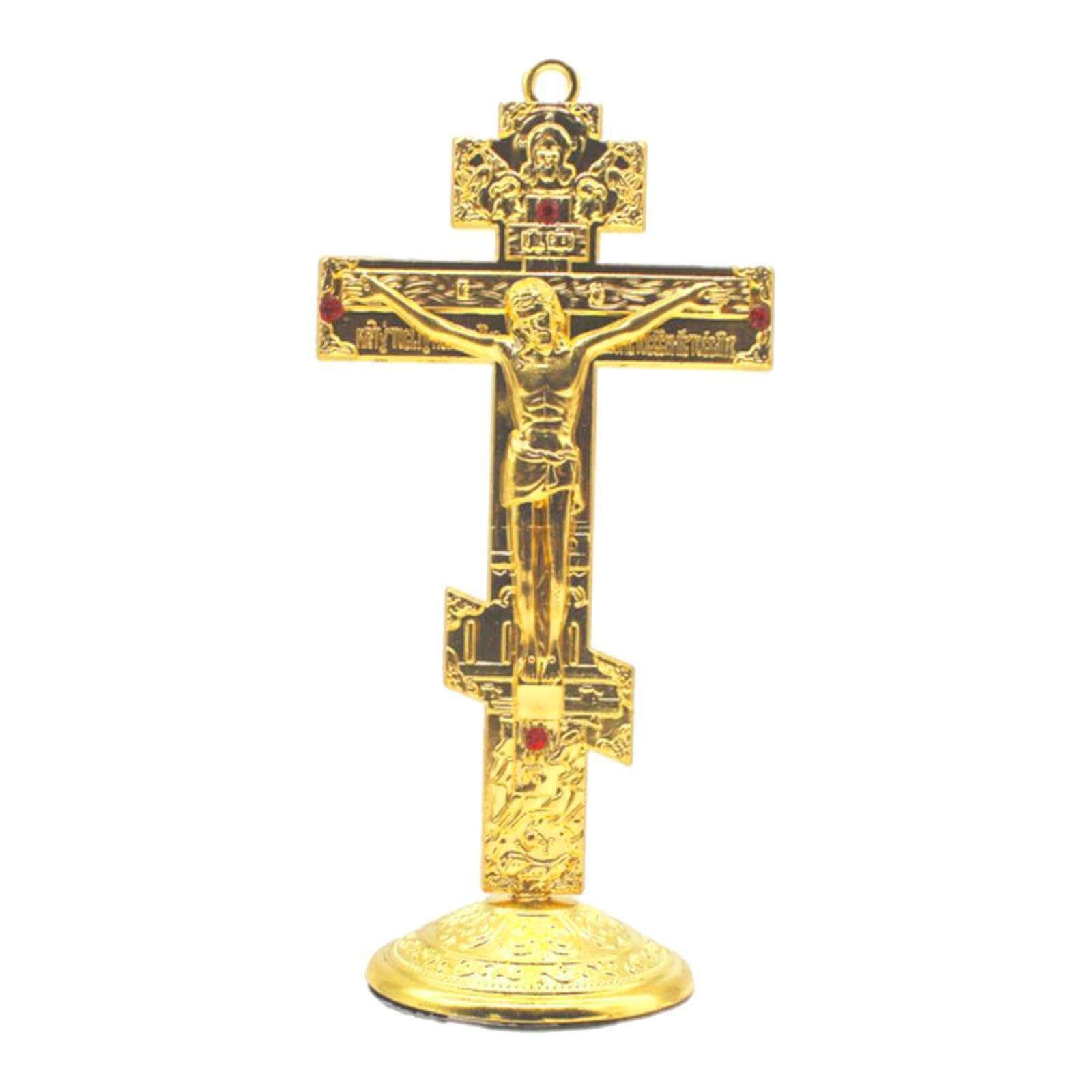 CYDZSRA Christian Home Goods Prayer Utensils Lovely Jesus Cross Statue Enhances Tabletop Appeal While Promoting Faithful Intentions Christian Home Goods Prayer Utensils Easy, golden