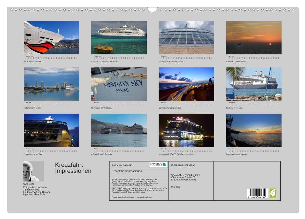 Kreuzfahrt Impressionen (Wandkalender 2026 DIN A2 quer), CALVENDO Monatskalender: 13 exklusive Momente rund um das Thema Kreuzfahrt (CALVENDO Mobilitaet)