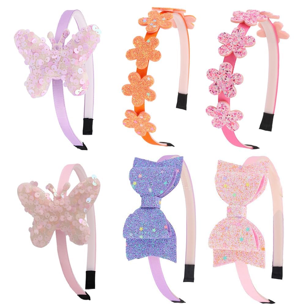 DRESHOW Girls Bow Headbands Glitter Kids Headband Heart Star Hairband for Toddlers Teens